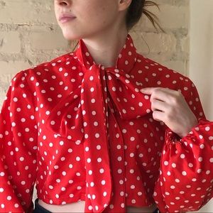Bow Polka Dot Crop Top 🤍❤️